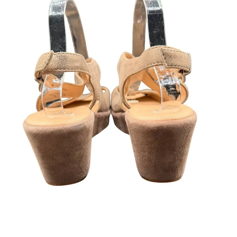 Johnston & Murphy Wedge Sandals Size 10M Taupe Suede Platform